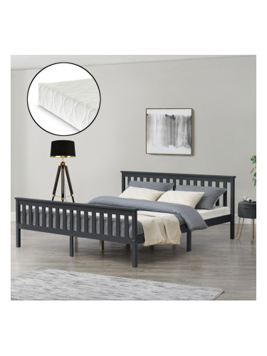 Дървено легло Breda, размери 180x200 см, Брачно легло с матрак от студена пяна,  Тъмно сив цвят