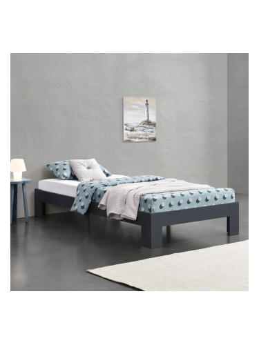 Дървено легло Raisio, размери 120x200 см,  с ламелна рамка, тъмно сив цвят