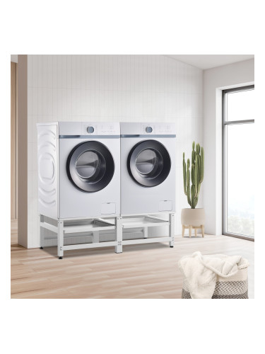 Поставка за пералня 2-сгъваема Bothel с 2 изтеглящи се рафта 150 кг, Бяла.