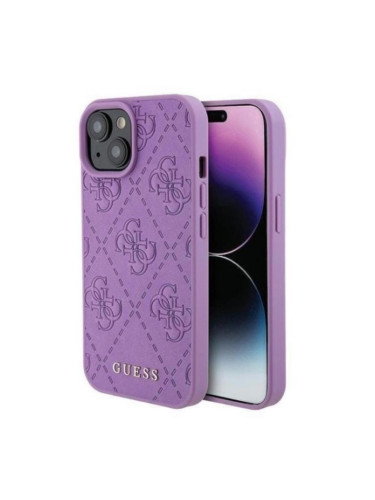 Оригинален кейс Guess Leather 4G Stamped, За iPhone 15 (6.1), Лилав