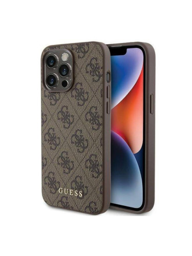 Оригинален кейс Guess 4G Metal Gold Logo, За iPhone 15 Pro Max (6.7), Кафяв