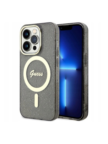 Оригинален кейс Guess Glitter Gold MagSafe, За iPhone 14 Pro (6.1), Черен