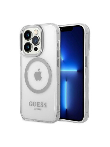 Оригинален кейс Guess Metal Outline Magsafe, За iPhone 14 Pro (6.1), Сребрист