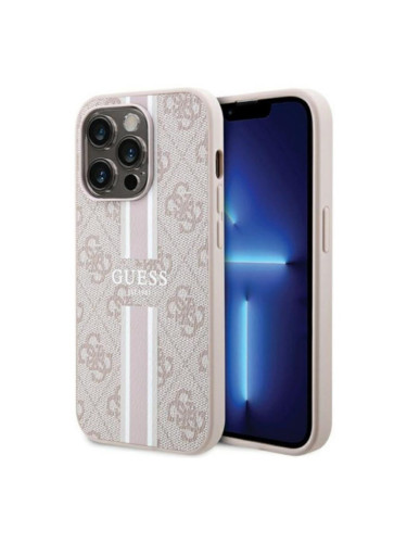 Оригинален кейс Guess 4G Printed Stripes MagSafe, За iPhone 15 Pro (6.1), Розов