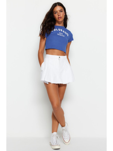 Trendyol White Pleated Normal Waist Denim Short Skirt