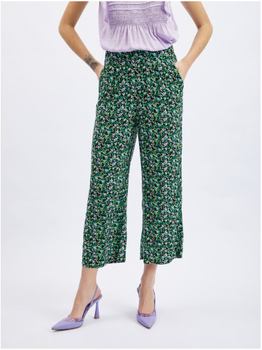 Orsay Women's Black & Green Floral Cropped Trousers - Women's