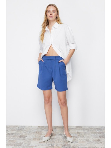 Trendyol Indigo Pleated Velcro Closure Knitted Shorts & Bermuda