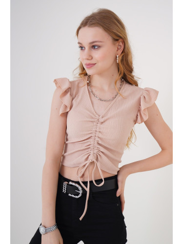 Bigdart 0423 Crop Knitted Blouse - Biscuit