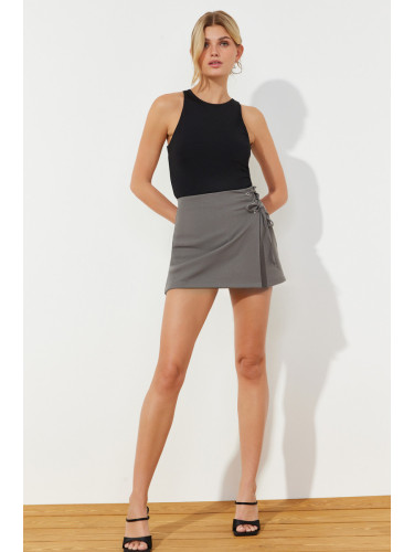 Trendyol Anthracite Eyelet Detailed Woven Shorts Skirt