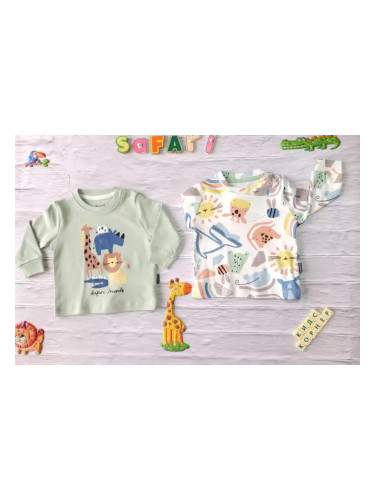 Комплект от две бебешки блузи Safari Friends Mint