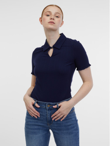 Orsay Blue-Cream Women's Striped Polo T-Shirt - Women's