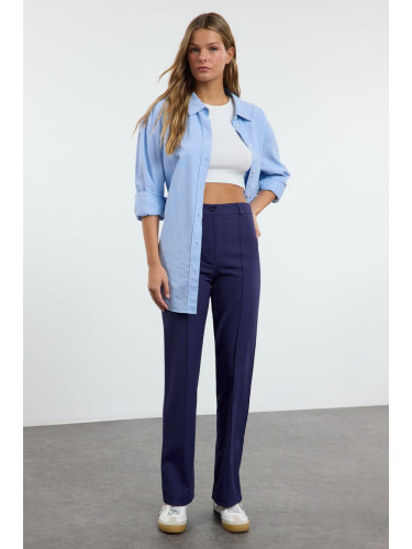 Trendyol флот прав/прав годни висока талия оребрени зашити тъкани панталони