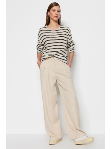 Trendyol Ecru бельо изглежда широк крак тъкани панталони