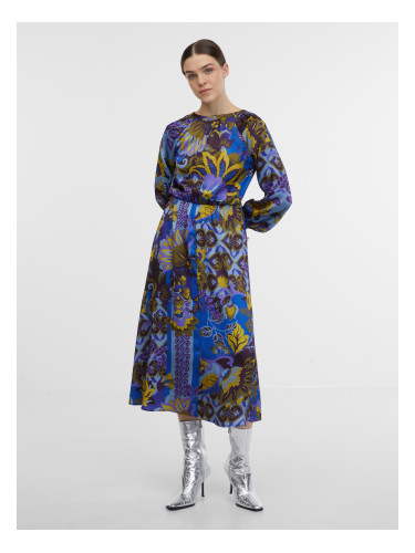 Orsay Blue Women's Patterned Satin Midis Dress - Women's