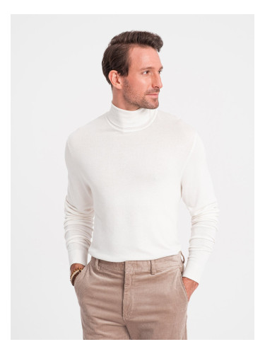 Ombre Men's knitted fitted turtleneck with viscose - ecru