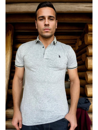 T8586 DEWBERRY MEN'S POLO NECK T-SHIRT-PLAIN GREY