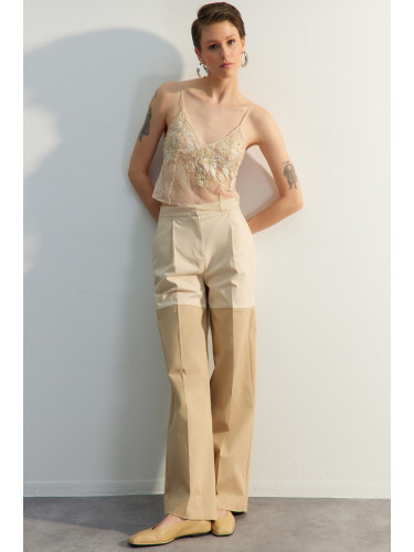 Trendyol лимитирана серия бежов широк крак тъкани панталони