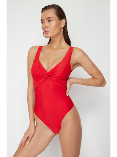 Trendyol Red V Neck Knotted High Leg Regular Swimsuit