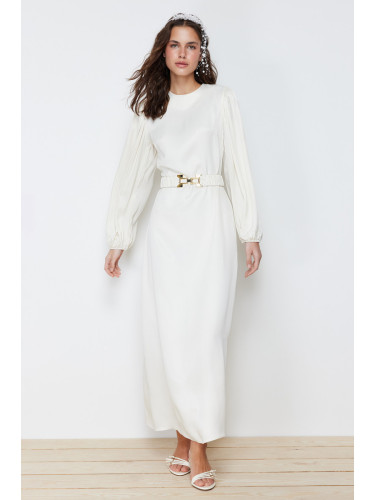 Trendyol Ecru Satin Woven Bride Wedding/Special Occasion Long Evening Evening Dress