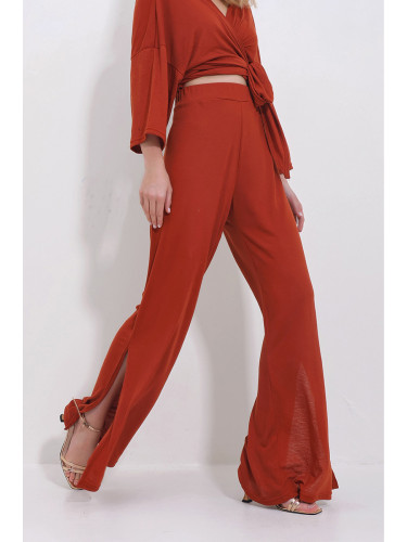 Trend Alaçatı Stili Women's Tile Slit Loose Cut Trousers