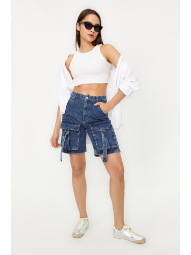 Trendyol Blue Cargo Pocket Regular Waist Denim Bermuda