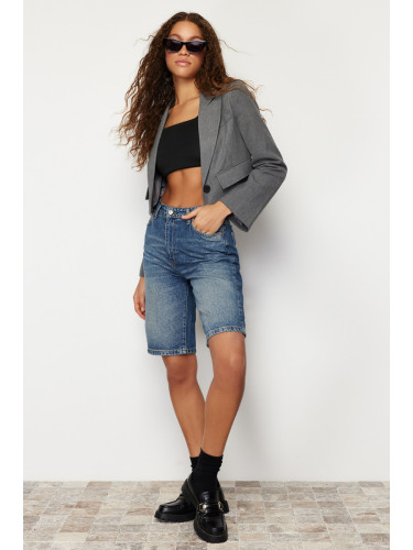 Trendyol Blue High Waist Denim Bermuda