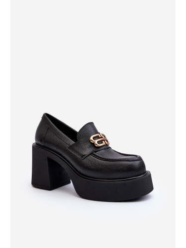 Черни дамски кожени обувки с ток Zazoo 20170