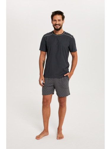 Men's pyjamas Abel, short sleeves, short legs - graphite/print