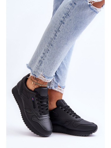 Sport shoes leather lace-up platform Black Merida