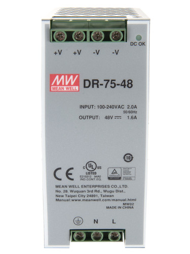 Захранване за DIN шина DR-75-48, 48VDC, 1.6A, 76W