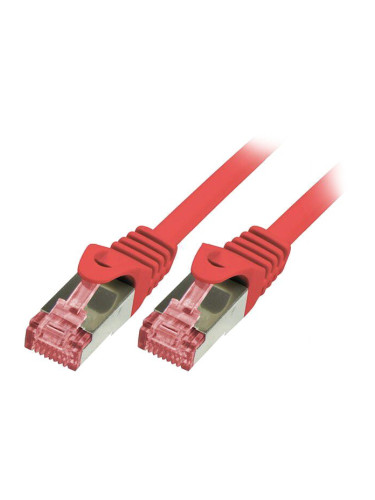 LAN кабел, S/FTP, cat. 6, Cu, червен, 0.5m, 27AWG