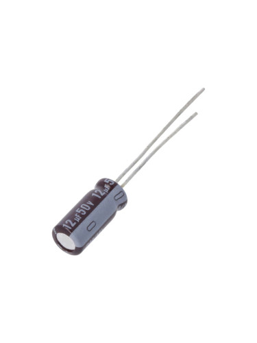 Кондензатор, електролитен, нискоимпедансен, 12uF, 50V, THT, Ф5x12.5mm