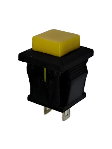 Бутонен превключвател, бутон, жълт, OFF-(ON), отвор 13x11mm, 1A/250VAC, SPST-NO