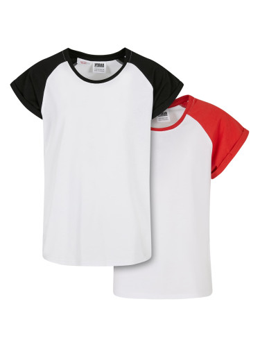 Girls' Contrasting Raglan T-Shirt 2-Pack White/Hugered+White/Black