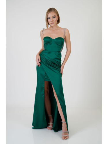 Carmen Emerald Tied Satin Evening Dress