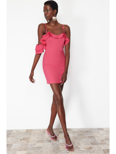 Trendyol Fuchsia Fitted Flounce Woven Short Elegant Evening Dress