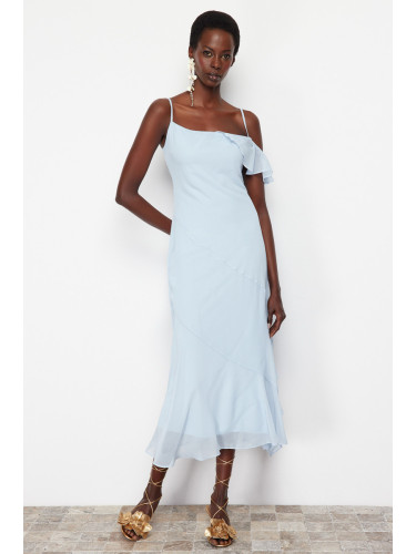 Trendyol Light Blue Flounce Woven Chiffon Elegant Evening Dress