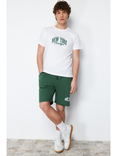 Trendyol Ecru- Green Printed Regular Fit Knitted Shorts Pajamas Set