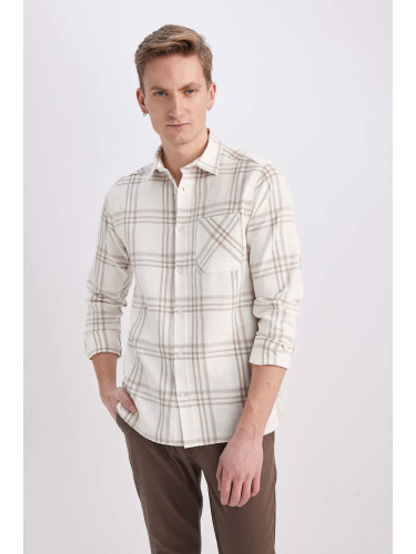 DEFACTO Modern Fit Polo Neck Long Sleeve Checkered Shirt