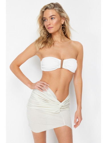 Trendyol Bridal Ecru Mini Knitted Knotted Beach Pareo