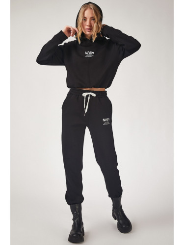 Happiness İstanbul Women's Black Nasa Printed Fleece Tracksuit