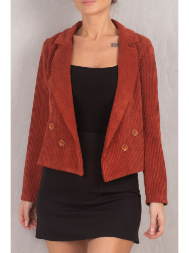 armonika Women's Tile Double Breasted Collar Velvet Crop Jacket