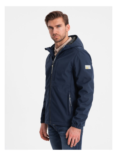 Ombre Men's SOFTSHELL jacket with fleece center - navy blue