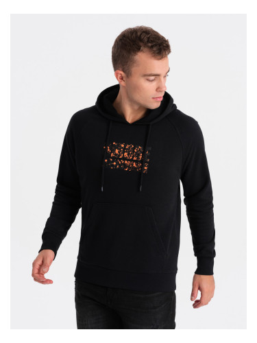 Ombre Men's kangaroo sweatshirt with hood and print - black