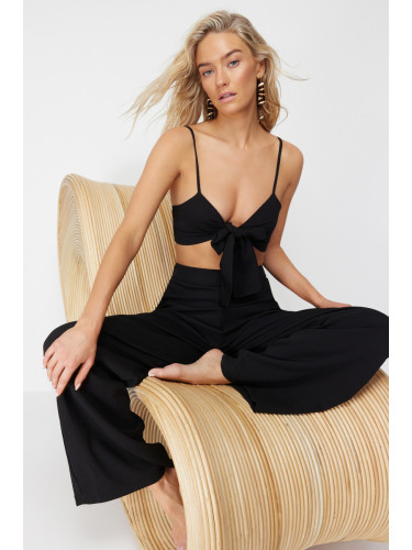 Trendyol Black Woven Tied Blouse Trousers Beach Set