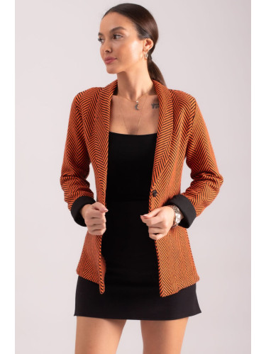 armonika Women's Orange Herringbone Pattern Fold Sleeve Single Button Cachet Jacket