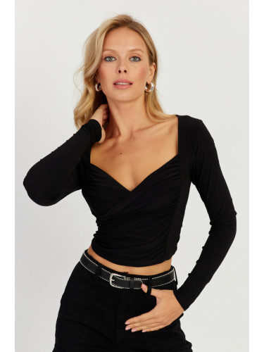 Cool & Sexy Women's Black Double Breasted Crop Blouse
