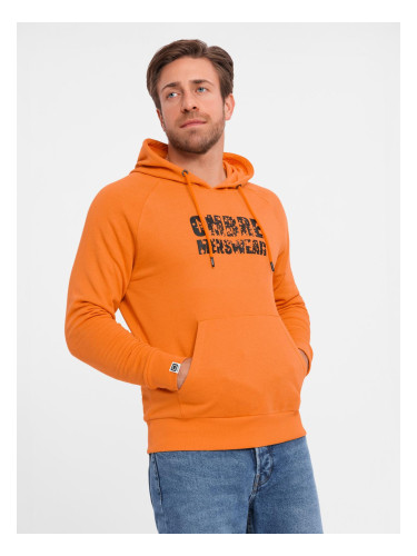 Ombre Men's kangaroo sweatshirt with hood and print - orange