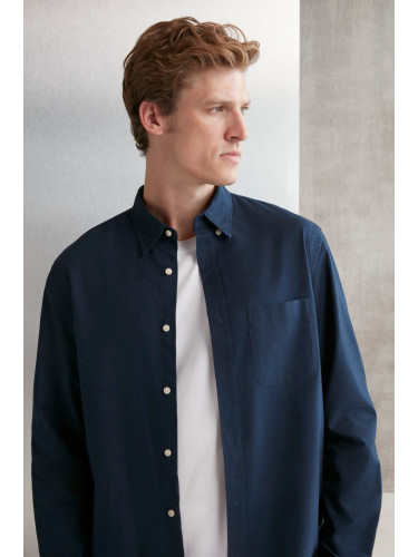 GRIMELANGE Cliff Men's 100% Cotton Pocketed Oxford Navy Blue Shirt