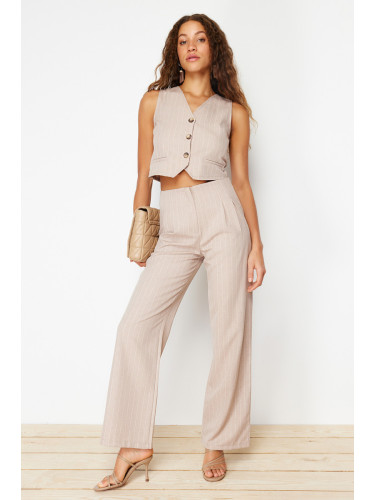 Trendyol Beige Wide Leg Striped Woven Trousers